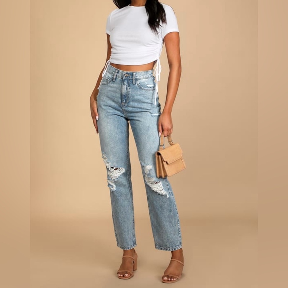 Totally Fly Light Wash High Rise Distressed Boyfriend Jeans